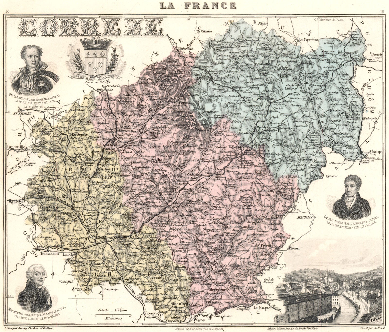CORRÈZE. Corrèze département.  Tulle vignette. Vuillemin 1903 old antique map